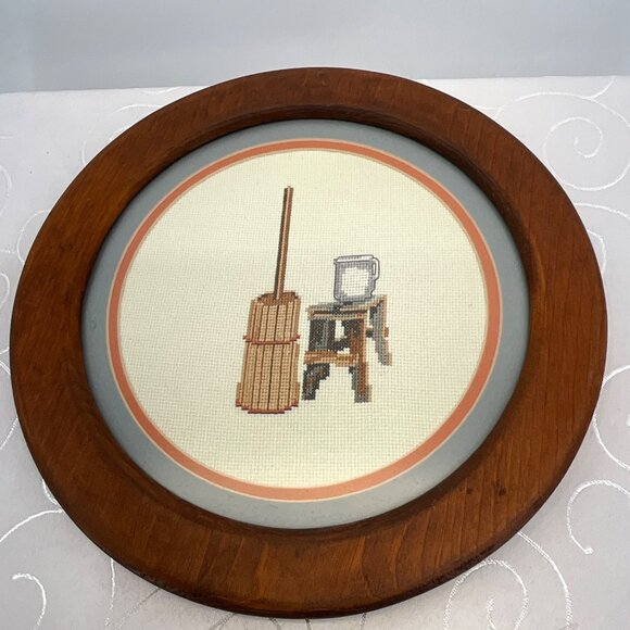 Vintage Farmhouse Cross-Stitch Wall Art In Wooden Frame - Picture 1 of 4